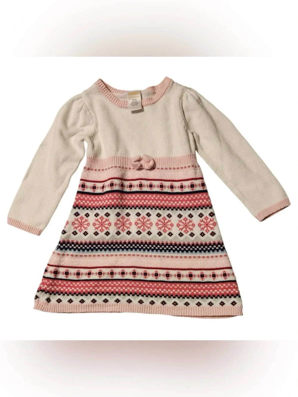 Gymboree Cream and Pink Fair Isle Knit Dress with Bow